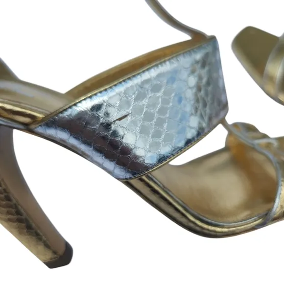 Vintage Louis Vuitton Golden Girl Sandals Heels Metallic Leather Two Tone 38.5