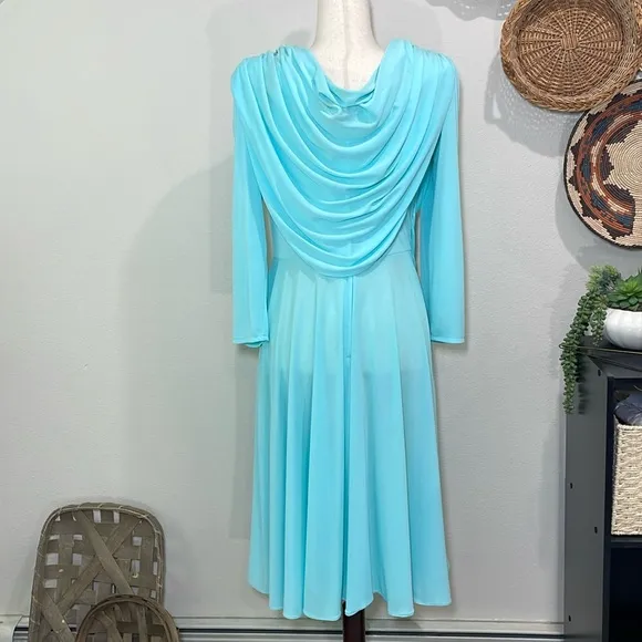Vintage Mister Jay Art Deco Tiffany Blue Pleated Dress Polyester Size 12