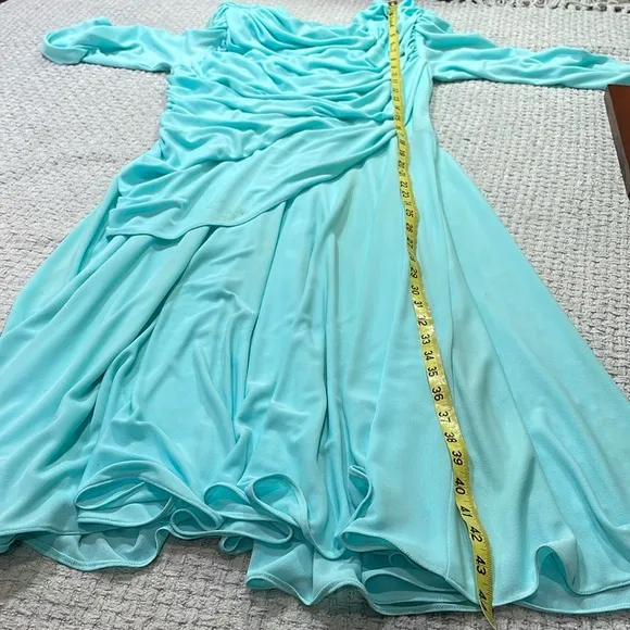 Vintage Mister Jay Art Deco Tiffany Blue Pleated Dress Polyester Size 12
