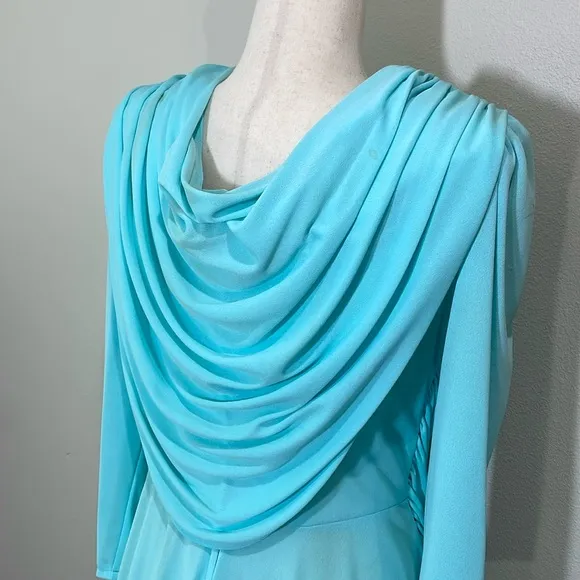 Vintage Mister Jay Art Deco Tiffany Blue Pleated Dress Polyester Size 12
