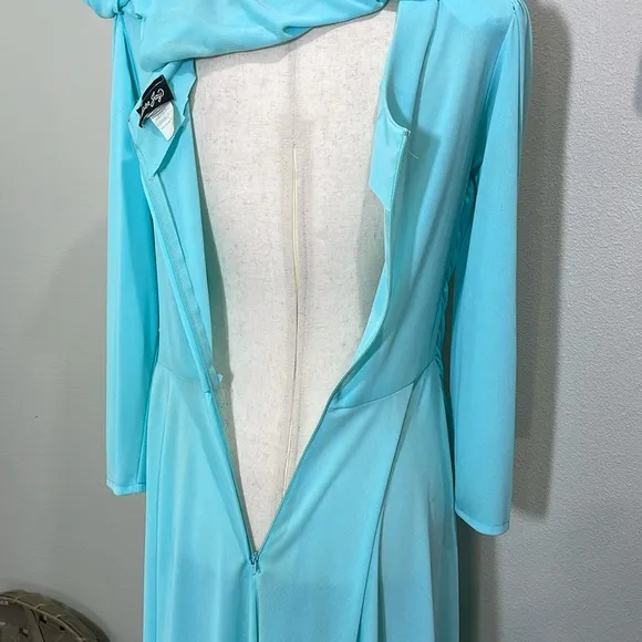 Vintage Mister Jay Art Deco Tiffany Blue Pleated Dress Polyester Size 12