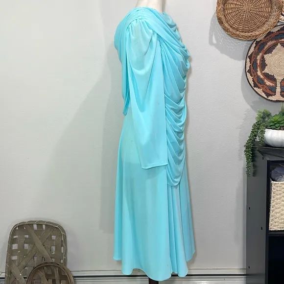 Vintage Mister Jay Art Deco Tiffany Blue Pleated Dress Polyester Size 12