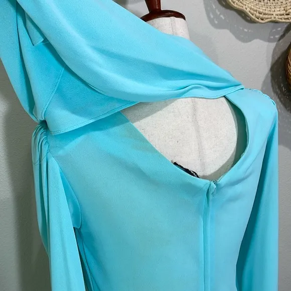 Vintage Mister Jay Art Deco Tiffany Blue Pleated Dress Polyester Size 12