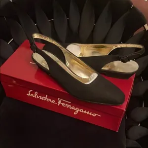 Vintage NEW Salvatore Ferragamo Black Slingback Women's Shoes 6.5