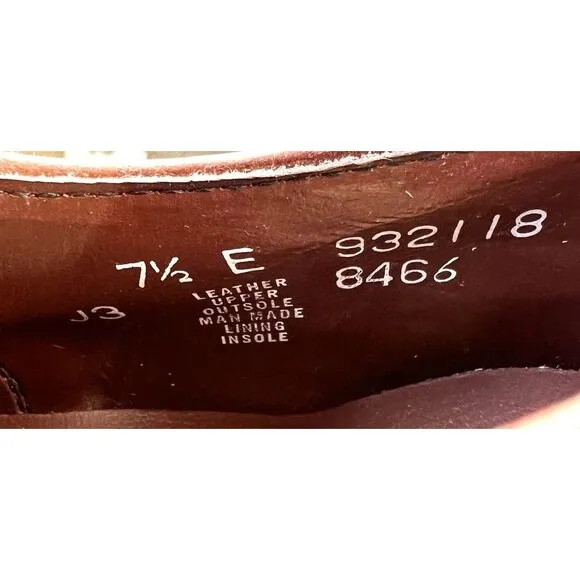 Vintage Nunn Bush Spartan Brown Leather Dress Shoes Men’s Size 7.5 E