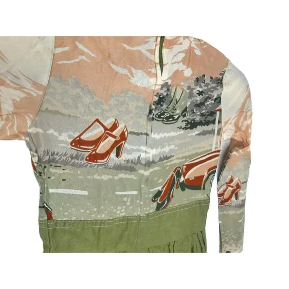 Vintage Peggy Barker Girls Novelty Sports Car Shoes Graphic Dress READ