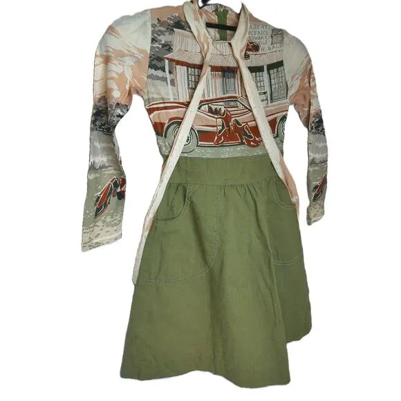 Vintage Peggy Barker Girls Novelty Sports Car Shoes Graphic Dress READ
