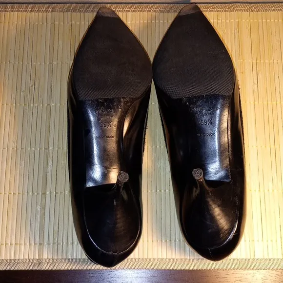 Vintage PRADA Elegant Black Leather &amp; Velvet Bows Women's Heels EU Size 39.5
