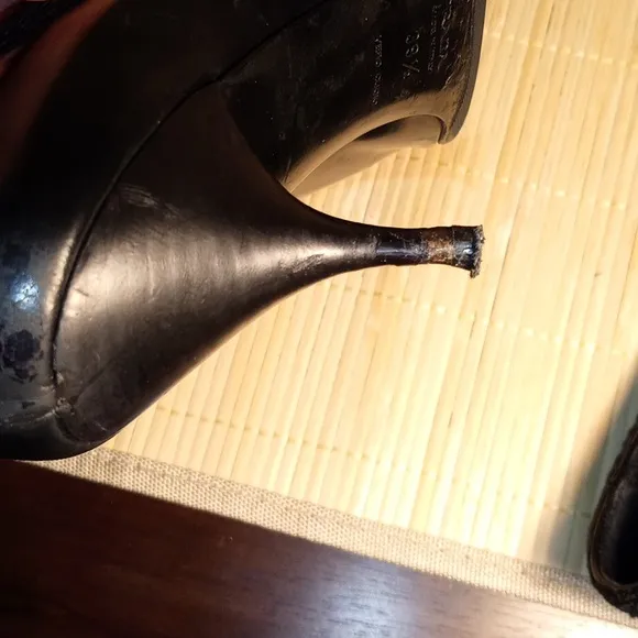 Vintage PRADA Elegant Black Leather &amp; Velvet Bows Women's Heels EU Size 39.5