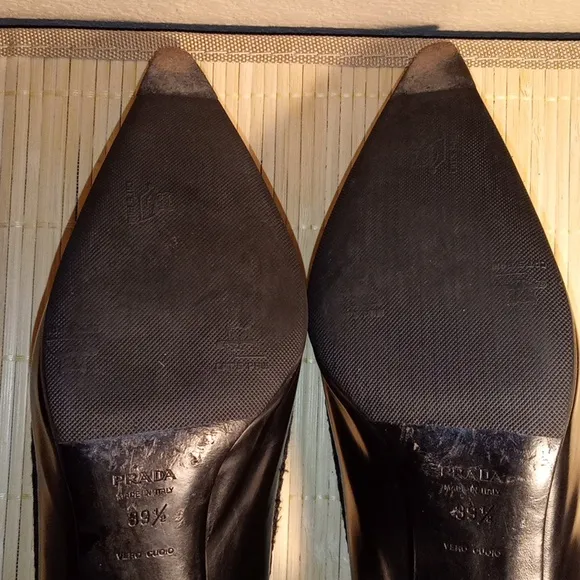 Vintage PRADA Elegant Black Leather &amp; Velvet Bows Women's Heels EU Size 39.5