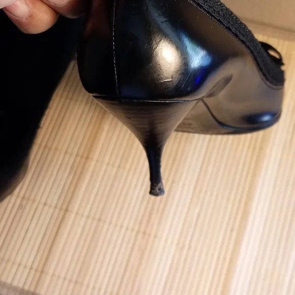 Vintage PRADA Elegant Black Leather &amp; Velvet Bows Women's Heels EU Size 39.5