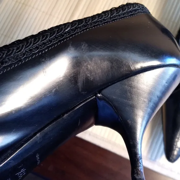 Vintage PRADA Elegant Black Leather &amp; Velvet Bows Women's Heels EU Size 39.5