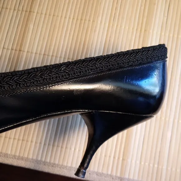 Vintage PRADA Elegant Black Leather &amp; Velvet Bows Women's Heels EU Size 39.5
