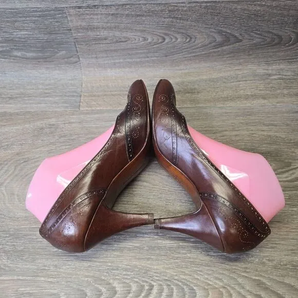 Vintage Ralph Lauren Womens 8.5 Wing Tip Leather Classic‎ Pumps Heels Old Money