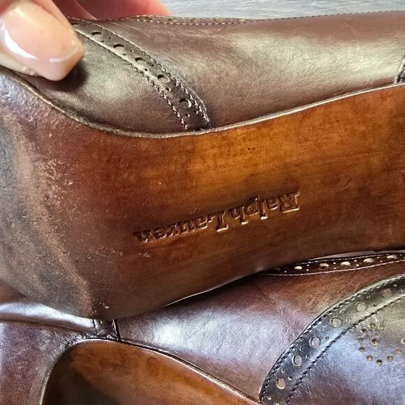 Vintage Ralph Lauren Womens 8.5 Wing Tip Leather Classic‎ Pumps Heels Old Money