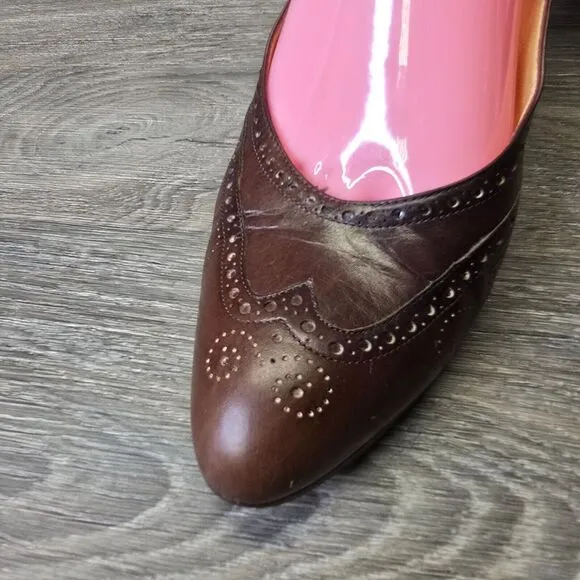 Vintage Ralph Lauren Womens 8.5 Wing Tip Leather Classic‎ Pumps Heels Old Money