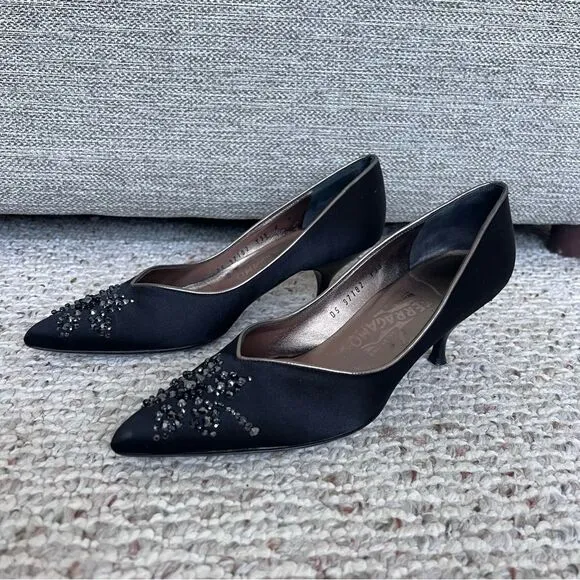 Vintage Salvatore Ferragamo black satin shoes