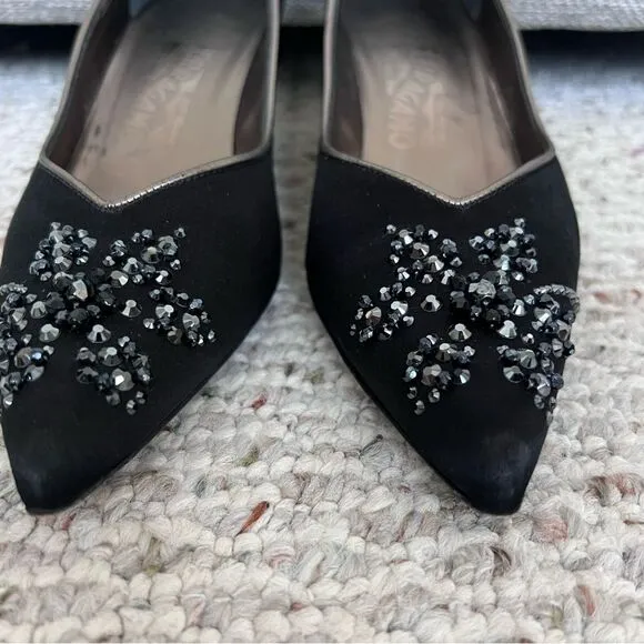 Vintage Salvatore Ferragamo black satin shoes