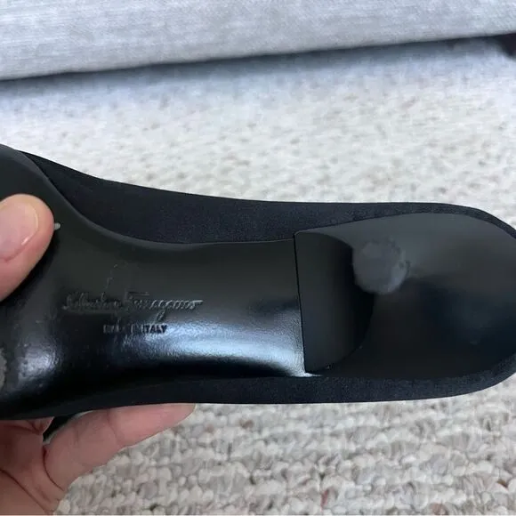 Vintage Salvatore Ferragamo black satin shoes