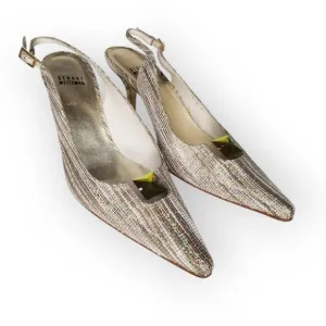 Vintage Stuart Weitzman Aurora glitter sling back pumps shoes silver gold 8.5