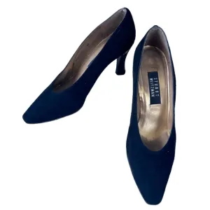 Vintage Stuart Weitzman Black Velvet Suede Leather Pointy Toe Pump Shoes Size 10