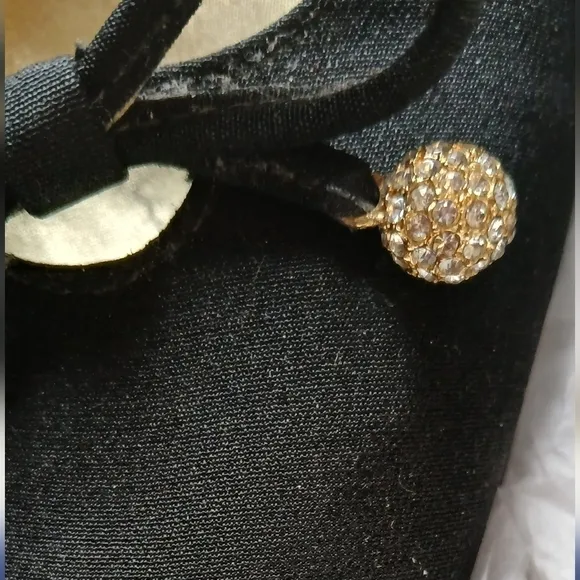 Vintage Stuart Weitzman Classic Black Evening Shoes with Pom Poms Block Heel