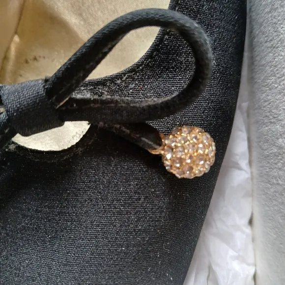 Vintage Stuart Weitzman Classic Black Evening Shoes with Pom Poms Block Heel