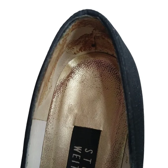 Vintage Stuart Weitzman Classic Black Evening Shoes with Pom Poms Block Heel