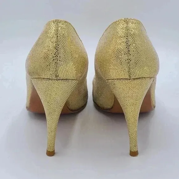 Vintage Stuart Weitzman Martinique Gold Glitter Pointed Toe Stiletto Heels 7.5