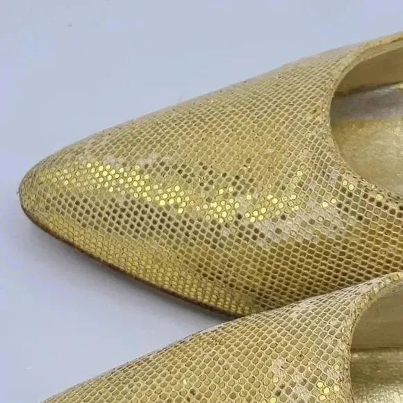 Vintage Stuart Weitzman Martinique Gold Glitter Pointed Toe Stiletto Heels 7.5