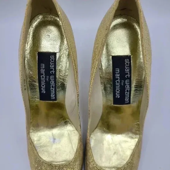 Vintage Stuart Weitzman Martinique Gold Glitter Pointed Toe Stiletto Heels 7.5