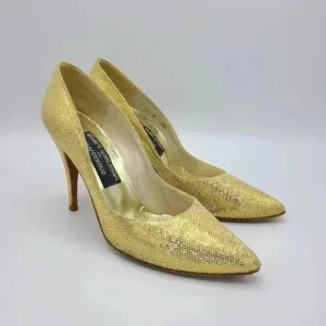 Vintage Stuart Weitzman Martinique Gold Glitter Pointed Toe Stiletto Heels 7.5