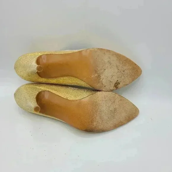 Vintage Stuart Weitzman Martinique Gold Glitter Pointed Toe Stiletto Heels 7.5