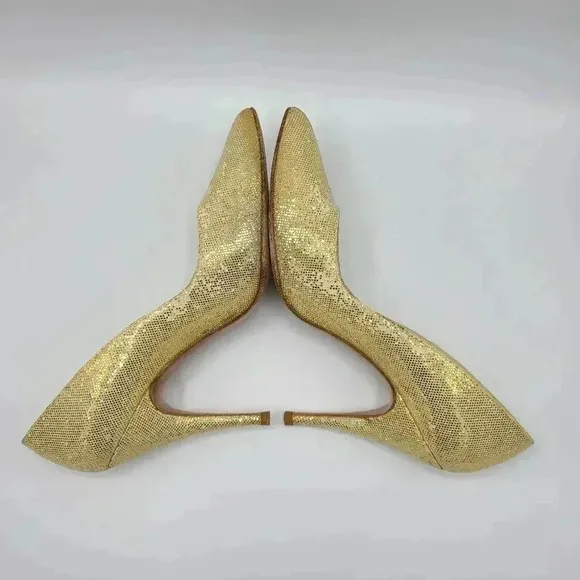 Vintage Stuart Weitzman Martinique Gold Glitter Pointed Toe Stiletto Heels 7.5