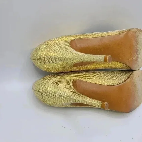 Vintage Stuart Weitzman Martinique Gold Glitter Pointed Toe Stiletto Heels 7.5