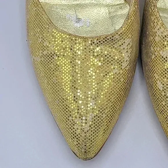 Vintage Stuart Weitzman Martinique Gold Glitter Pointed Toe Stiletto Heels 7.5