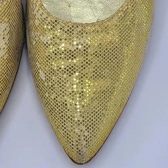Vintage Stuart Weitzman Martinique Gold Glitter Pointed Toe Stiletto Heels 7.5
