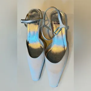 Vintage Stuart Weitzman White Satin Kitten Heel Sandals – Size 7