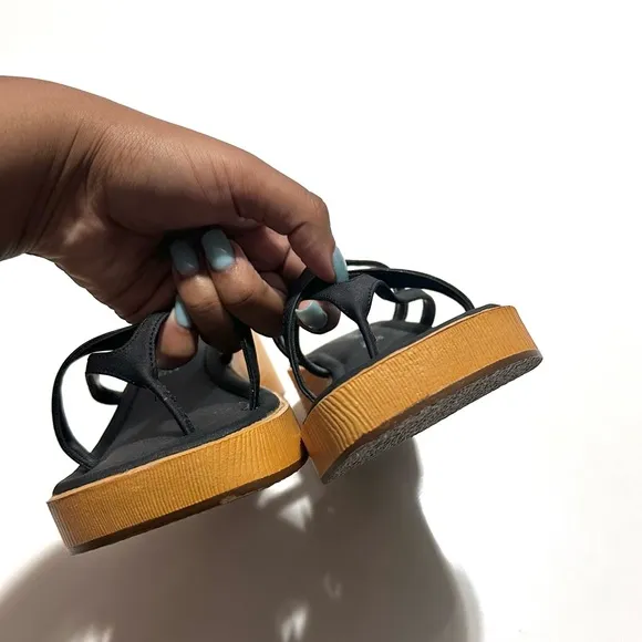 Vintage y2k Lower East Side cutie square strappy wedge sandals, wooden platforms