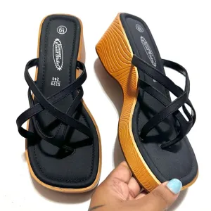 Vintage y2k Lower East Side cutie square strappy wedge sandals, wooden platforms