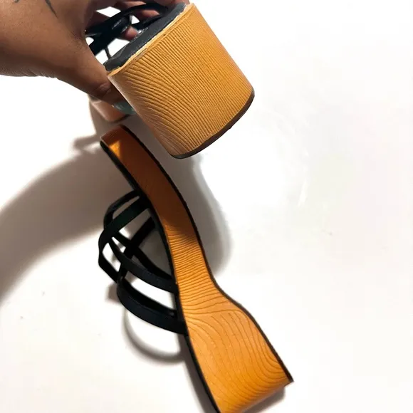 Vintage y2k Lower East Side cutie square strappy wedge sandals, wooden platforms