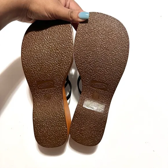 Vintage y2k Lower East Side cutie square strappy wedge sandals, wooden platforms