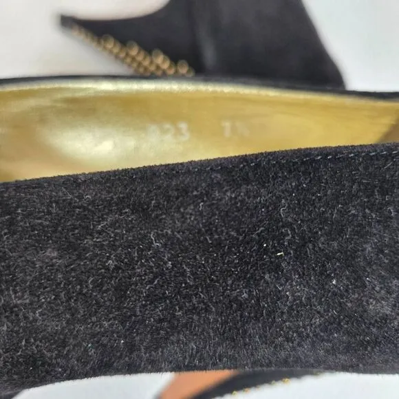 Vintage 90s Escada Black Suede Studded Heel Pumps Shoes Womens Size 7.5