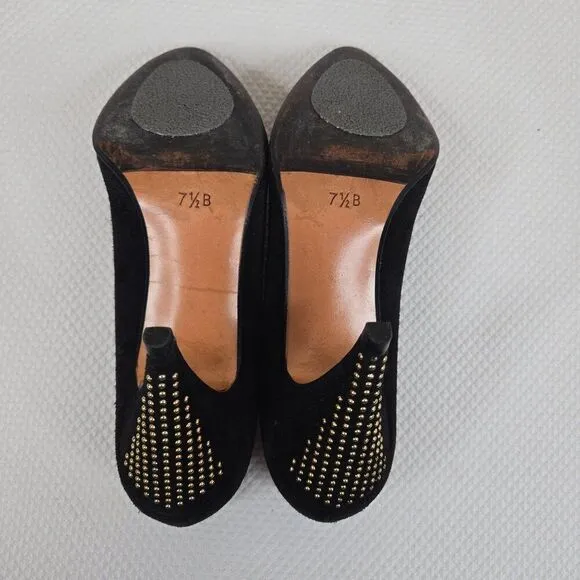 Vintage 90s Escada Black Suede Studded Heel Pumps Shoes Womens Size 7.5