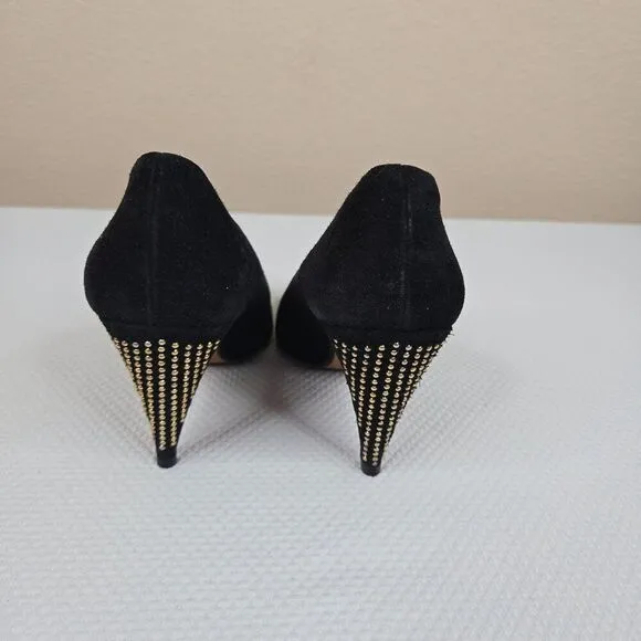 Vintage 90s Escada Black Suede Studded Heel Pumps Shoes Womens Size 7.5
