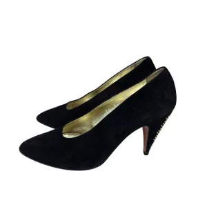Vintage 90s Escada Black Suede Studded Heel Pumps Shoes Womens Size 7.5