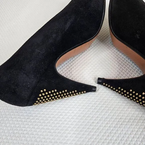 Vintage 90s Escada Black Suede Studded Heel Pumps Shoes Womens Size 7.5