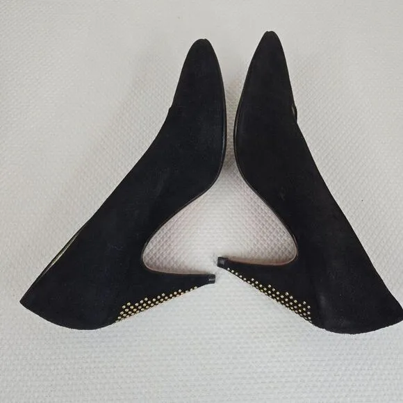Vintage 90s Escada Black Suede Studded Heel Pumps Shoes Womens Size 7.5