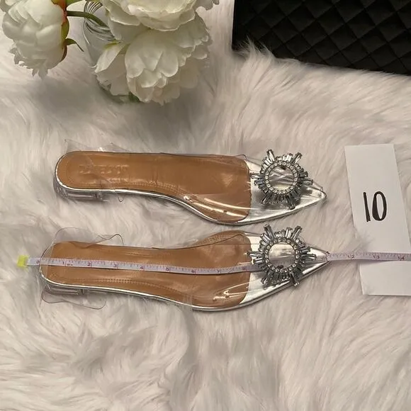 Vinyl Clear Rhinestone Pointed Toe Flat Dress Wedding Sandals Shoes
