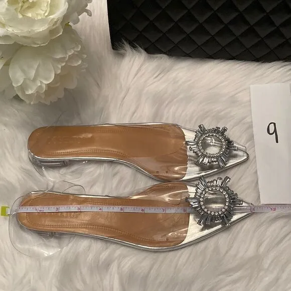 Vinyl Clear Rhinestone Pointed Toe Flat Dress Wedding Sandals Shoes